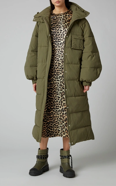 Shop Ganni Leopard-print Silk-blend Satin Midi Dress In Animal