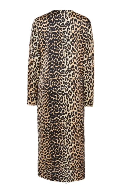 Shop Ganni Leopard-print Silk-blend Satin Midi Dress In Animal