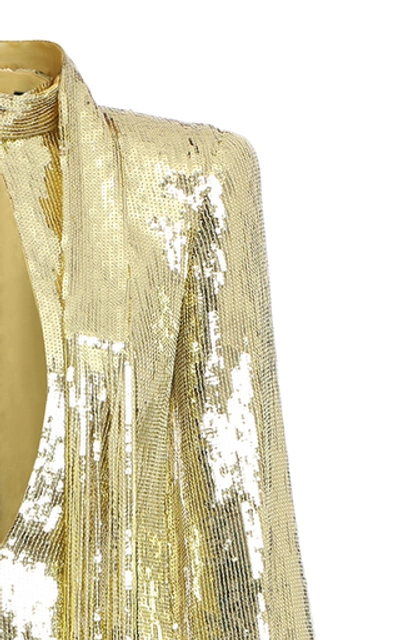 Shop Balmain Fringed Sequined Mini Dress In Gold