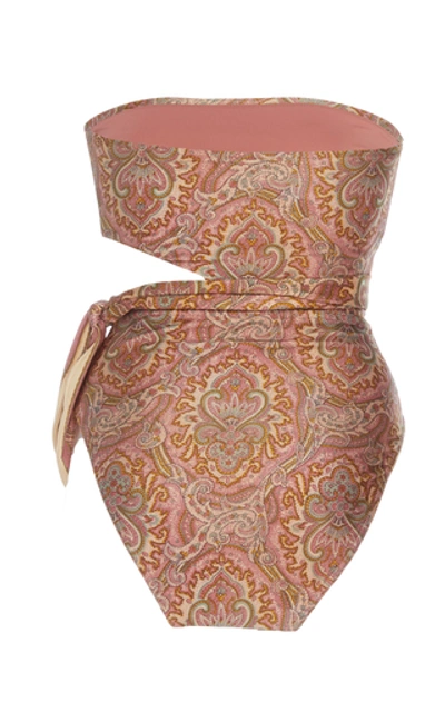 Shop Zimmermann Freja Cutout Paisley-print Swimsuit In Pink