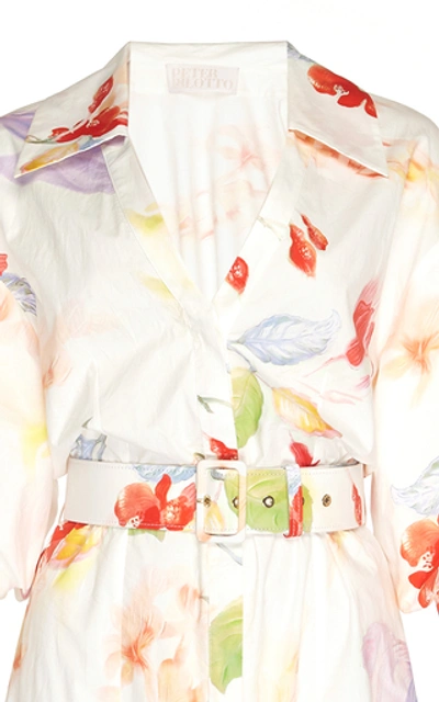 Shop Peter Pilotto Belted Floral Cotton Shirt Dress In White