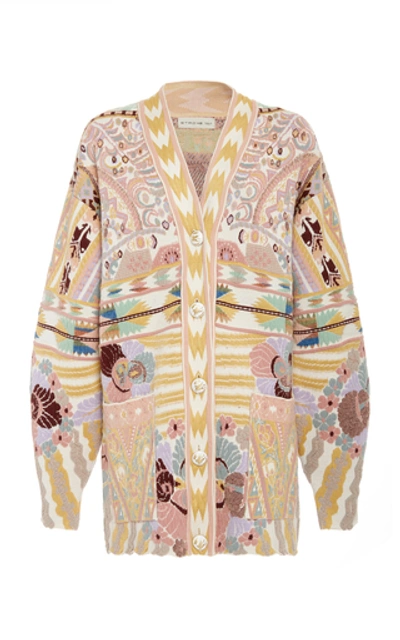 Shop Etro Embroidered Wool-blend Cardigan In Multi