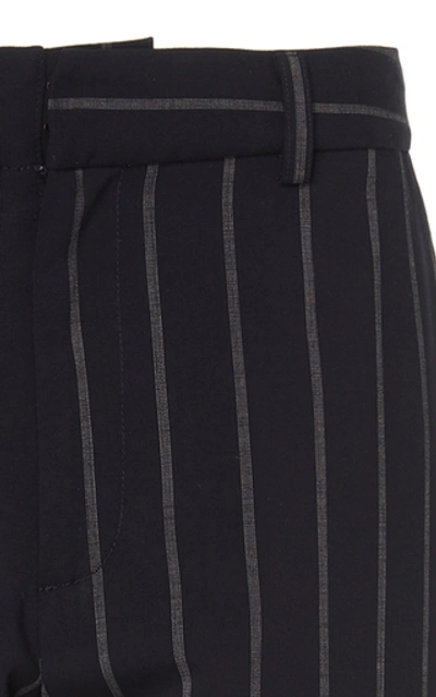 Shop Monse Pinstriped Wool-blend Straight-leg Pants In Navy