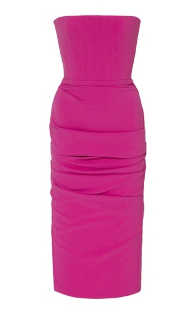Shop Alex Perry Mena Ruched Stretch-crepe Midi Dress In Pink