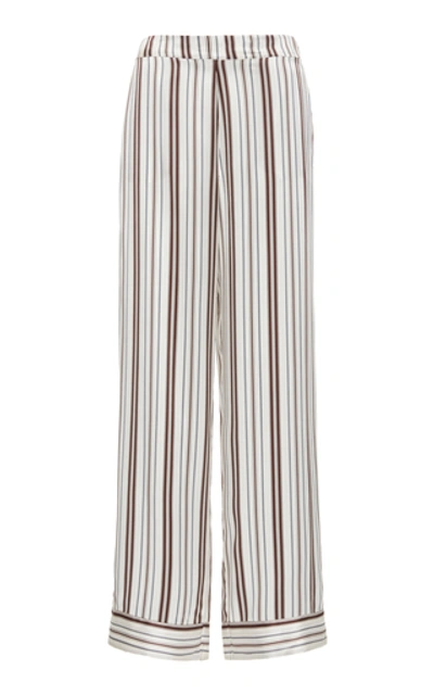 Shop Asceno Striped Silk Straight-leg Pants In White