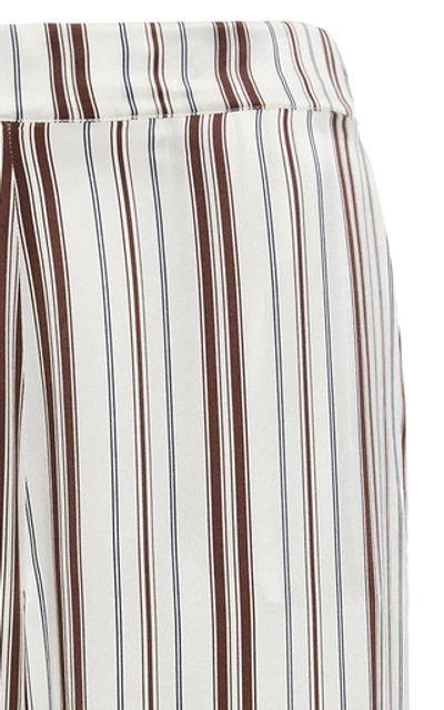 Shop Asceno Striped Silk Straight-leg Pants In White