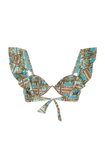 Shop Água De Coco Ruffled-strap Printed Bikini Top