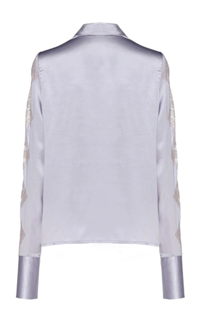 Shop Anais Jourden Lace-trim Silk Satin Button-down Shirt In White