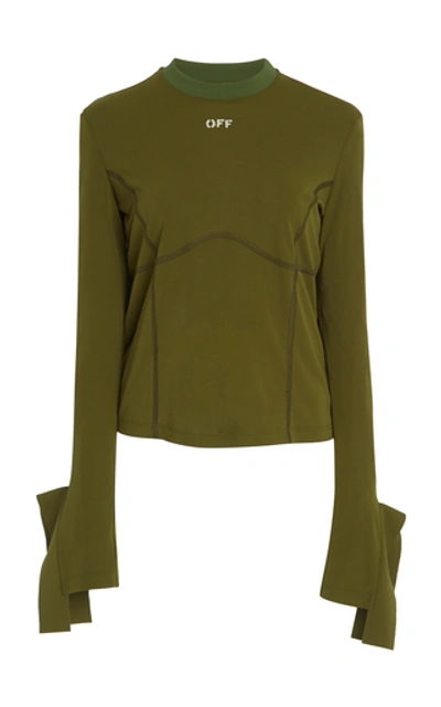 Shop Off-white Seamed Cotton Crewneck Top In Green