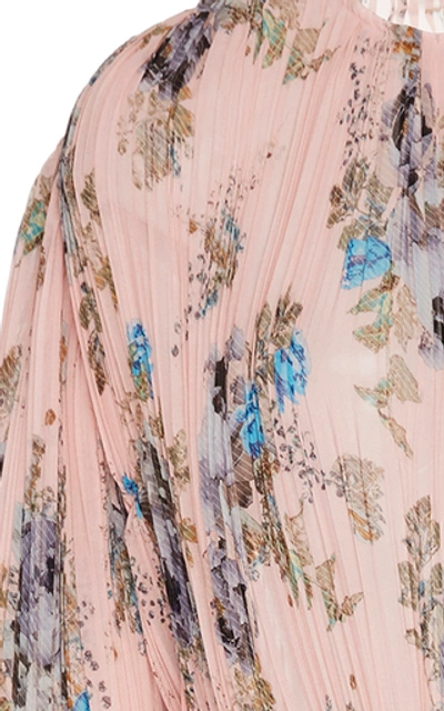 Shop Preen By Thornton Bregazzi Delaney Draped Floral-print Plissé Midi Dre In Pink