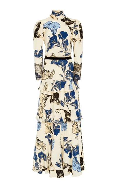 Shop Johanna Ortiz Sheer Decoration Floral Silk Maxi Dress In Multi