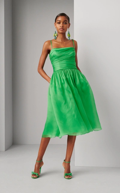 Ralph Lauren Annora Gathered Silk-taffeta Midi Dress In Green | ModeSens