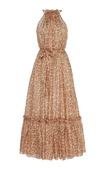 Shop Zimmermann Kirra Leopard-print Silk-chiffon Midi Dress In Neutral