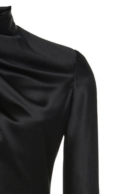 Shop Brandon Maxwell Draped Silk-satin Top In Black