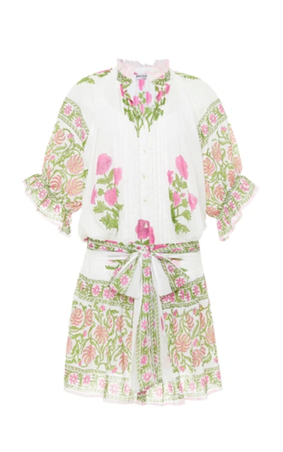 Shop Juliet Dunn Belted Floral-print Cotton Mini Dress In White