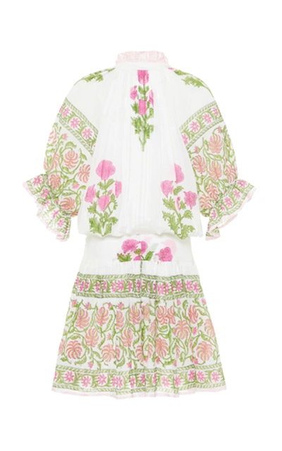 Shop Juliet Dunn Belted Floral-print Cotton Mini Dress In White