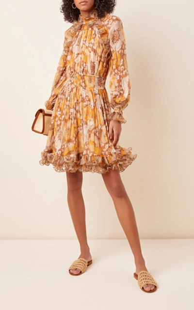 Shop Zimmermann Ruffled Floral-print Silk-chiffon Mini Dress In Multi