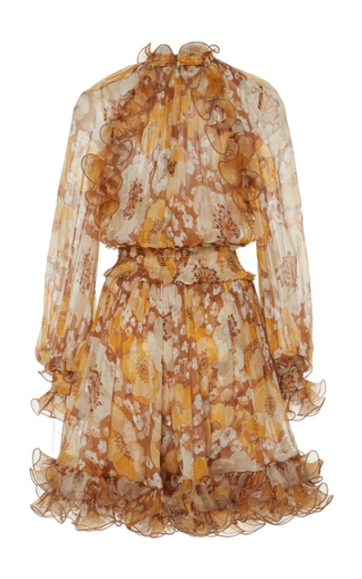 Shop Zimmermann Ruffled Floral-print Silk-chiffon Mini Dress In Multi