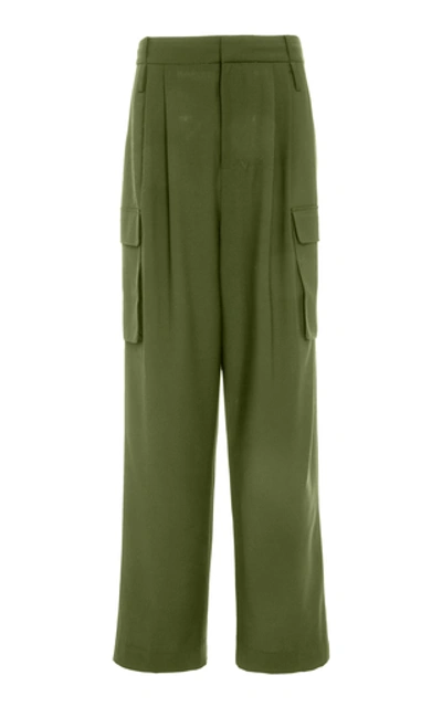 Shop Tibi Tropical Wool-blend Pleated Cargo Pants In Green