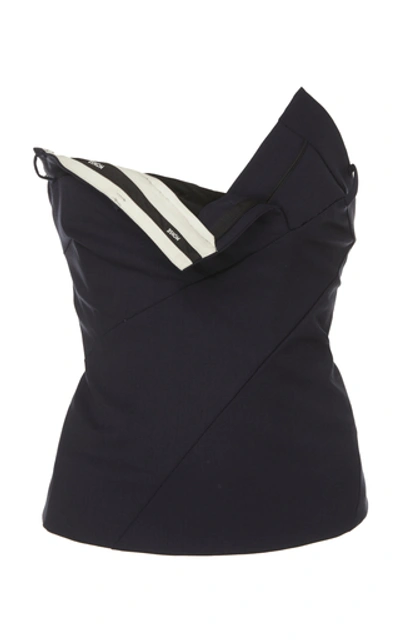 Shop Monse Twisted Wool-blend Bustier Top In Navy