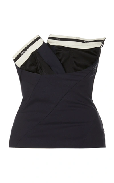Shop Monse Twisted Wool-blend Bustier Top In Navy
