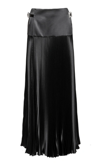 Shop Alexandre Vauthier Pleated Silk-blend Maxi Skirt In Black