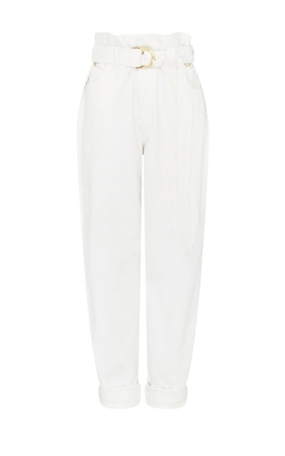 Shop Aje Eucalypt Belted High-rise Straight-leg Jeans In White