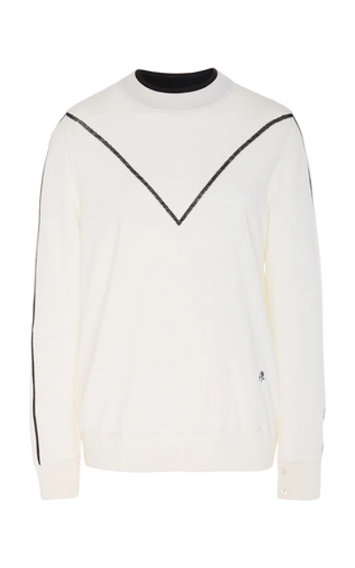 Shop Adam Lippes Striped Crewneck Merino Wool Sweater In White