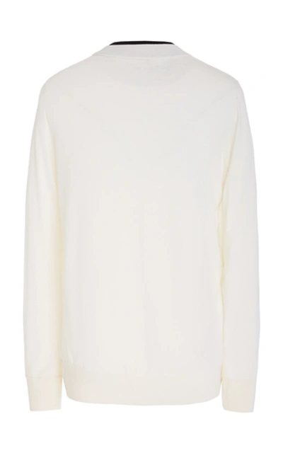 Shop Adam Lippes Striped Crewneck Merino Wool Sweater In White