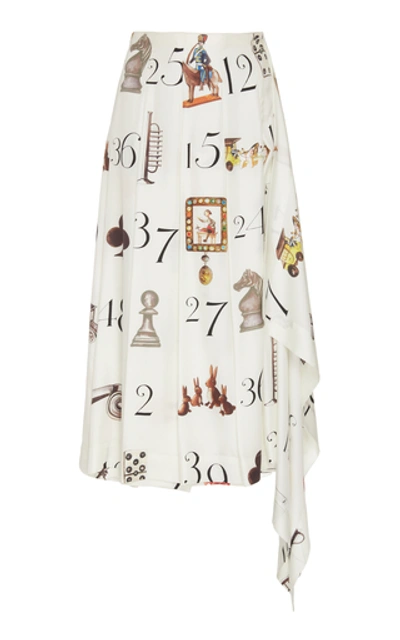 Shop Monse Printed Numbers Pleated Silk Midi Skirt In White