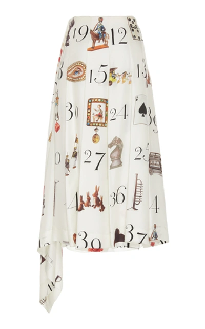 Shop Monse Printed Numbers Pleated Silk Midi Skirt In White