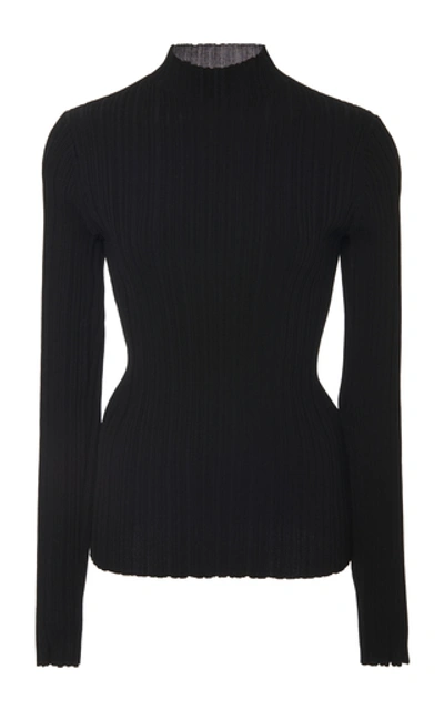 Shop Acne Studios Katina Raw-hem Ribbed Knit Top In Black