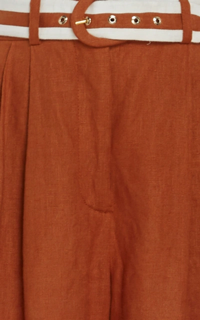 Shop Zimmermann Belted Linen Wide-leg Pants In Brown