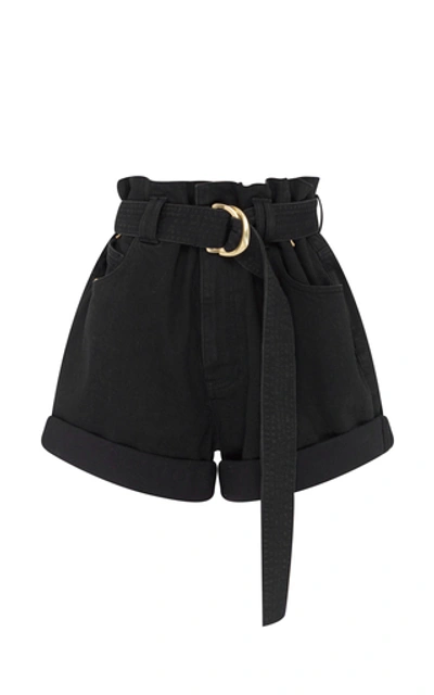 Shop Aje Salt Lake Belted Denim Shorts In Black