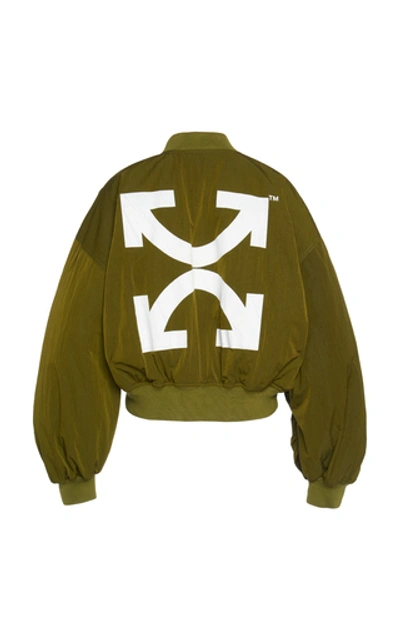Shop Off-white Logo Cropped Bomber Jacket In Green
