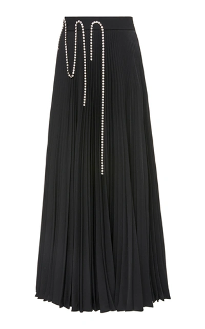 Shop Christopher Kane Crystal-embellished Plissé-crepe Midi Skirt In Black