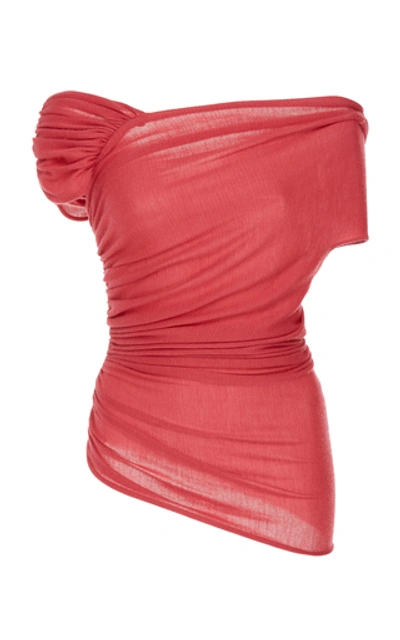 Shop Giambattista Valli One-shoulder Ruched Cashmere Top In Pink