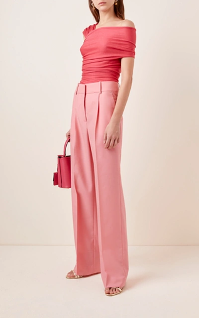 Shop Giambattista Valli One-shoulder Ruched Cashmere Top In Pink