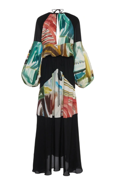 Shop Rosie Assoulin Paneled Printed Chiffon Maxi Dress In Multi