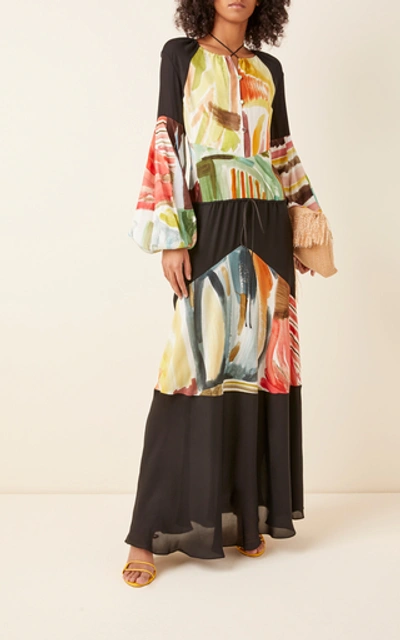 Shop Rosie Assoulin Paneled Printed Chiffon Maxi Dress In Multi