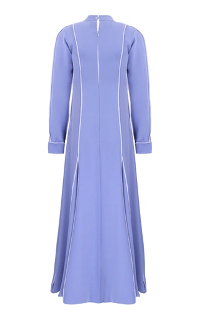 Shop Amal Al Mulla Blue Crepe Midi Overlock Striped Dress