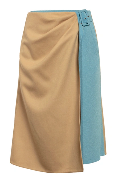 Shop Anna October Valya Colorblocked Belted A-line Skirt In Neutral