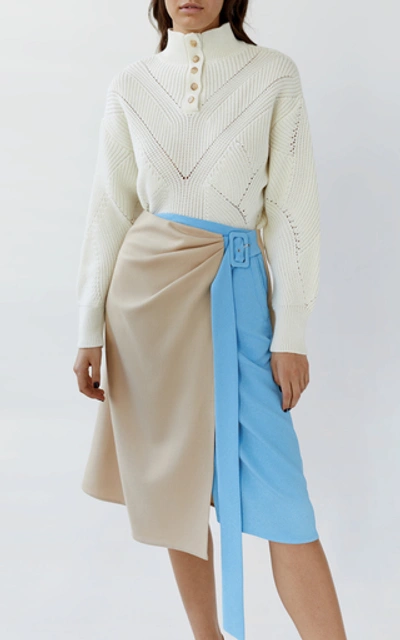 Shop Anna October Valya Colorblocked Belted A-line Skirt In Neutral