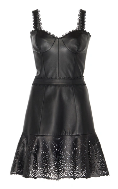 Shop Zuhair Murad Alicante Laser-cut Leather Mini Dress In Black