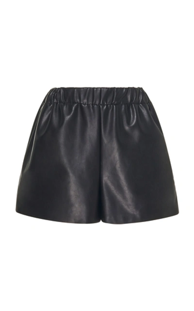 Shop Tibi Faux Leather Mini Shorts In Black