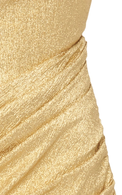 Shop Dolce & Gabbana One-shoulder Ruched Silk-blend Lurex Midi Dress In Gold