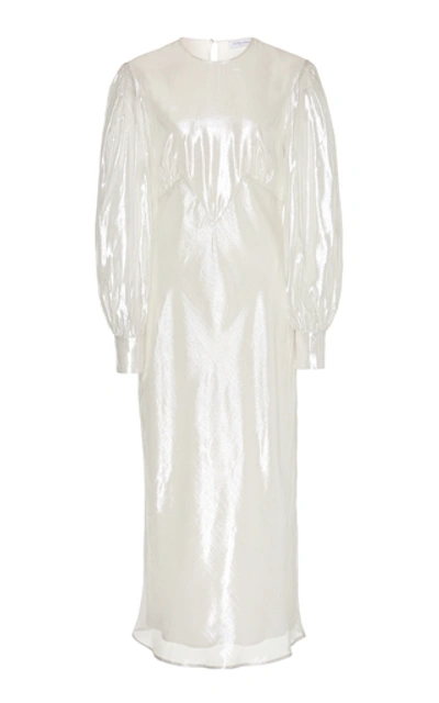 Shop Olivia Von Halle Aureta Silk-lamé Midi Dress In Silver