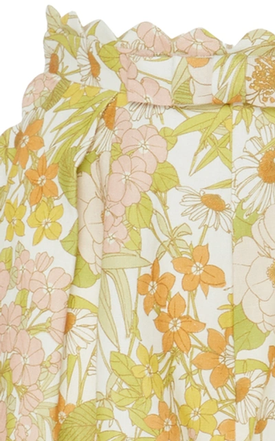 Shop Zimmermann Scalloped Floral-print Linen Shorts In Multi