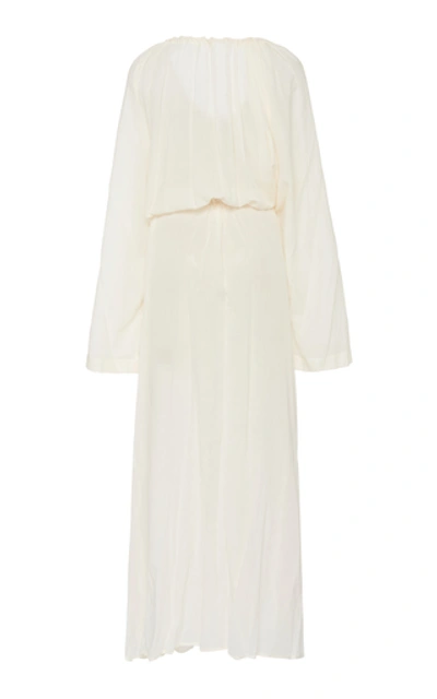 Shop Ann Demeulemeester Pleated Cashmere-blend Maxi Dress In Neutral