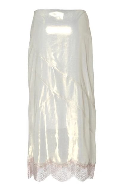 Shop Anais Jourden Metallic Lace-trim Lamé Midi Skirt In White